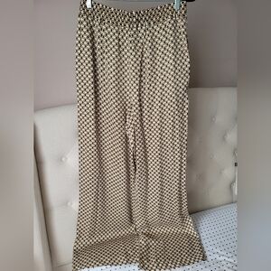 ZARA -Sz M- Satin Cream Black Patterned Flowy Wide Leg Pants